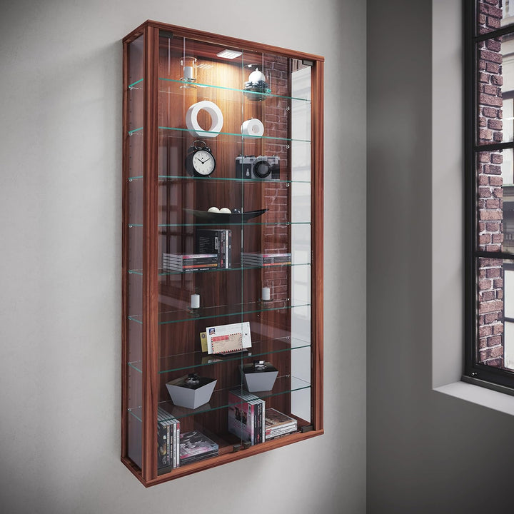 VCM Wandvitrine Sammelvitrine Glasvitrine Wand Vitrine Regal Schrank Glas ohne Beleuchtung Kern-Nuss