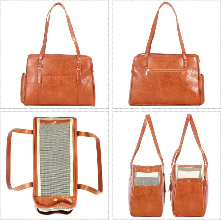 Hundetragetasche, modische Leder-Haustier-Tragetasche mit Taschen, von Fluggesellschaften zugelassen