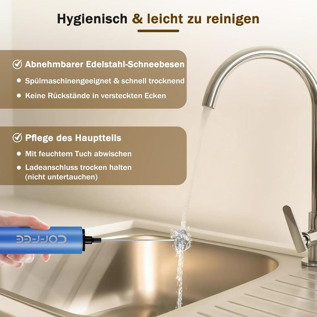 Milchschäumer Elektrisch USB-C mit 5 Wechselbaren Edelstahl-Schneebesen–2 Einstellbare Geschwindigke