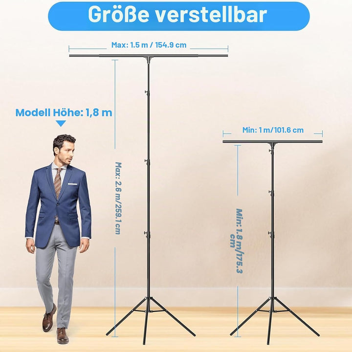 EMART T Form Hintergrund Ständer Hintergrundsystem, 1,5x2,5m Hintergrundständer mit 4 Federclips, Tr