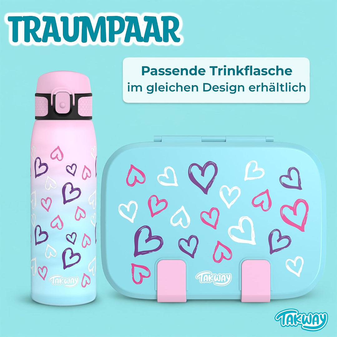 Brotdose Kinder mit Fächern - Bento Box Lunchbox BPA Frei - robust &amp; leicht zu öffnen (Herzen), Herz