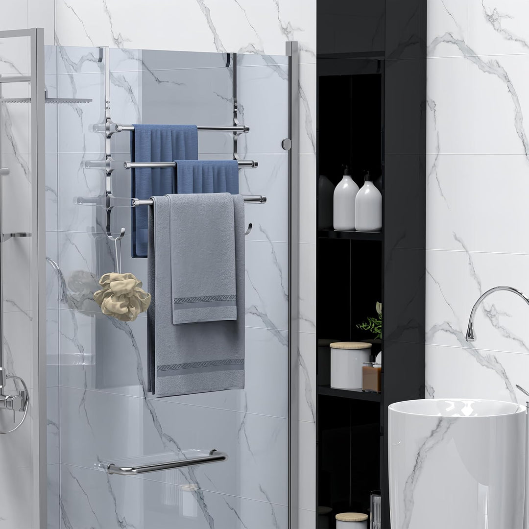 Teleskop Tür-Handtuchstange Bad 35-60cm | Türgarderobe zum Einhängen Badezimmer, 3-stufiger Handtuch