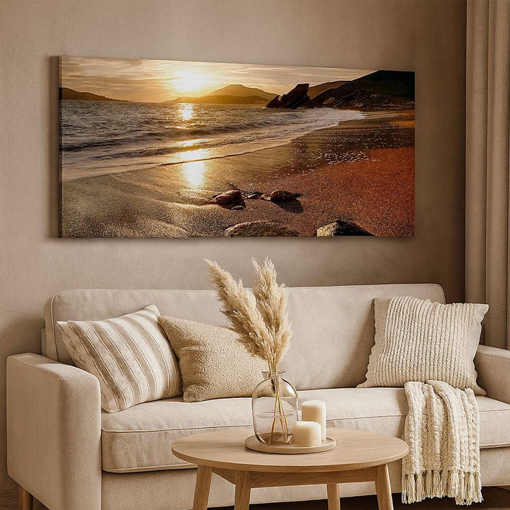 Wandbilder Dekoration Wohnzimmer Strand Wolken Abend Küste Panorama Bilder auf Leinwand 120x50cm Lei