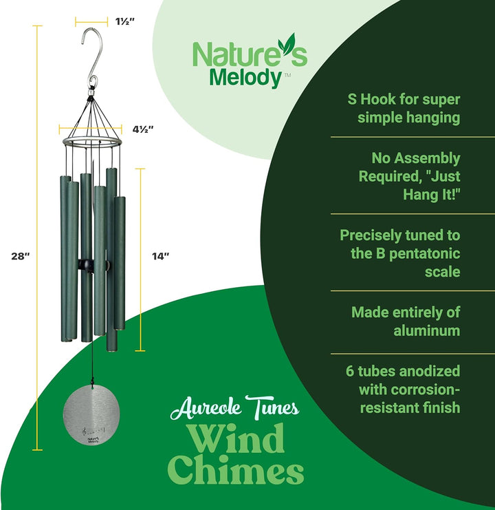 Nature's Melody Aureole Tunes Windspiel – Outdoor-Windspiel mit 6 Röhren, in B-Pentatonik gestimmt,