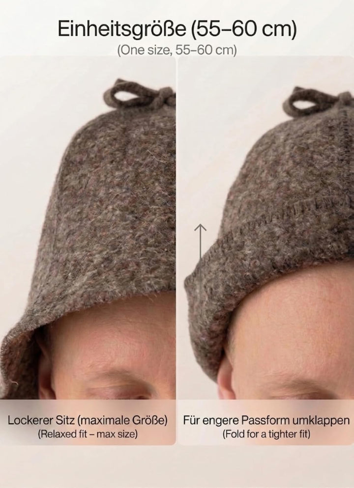 Ger3as Saunahut 100% Wollfilz mit Haken für Damen und Herren, Wellness Mütze Premium Qualität Filz S