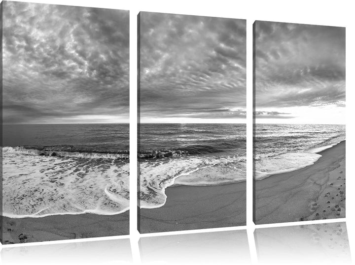 Pixxprint Strandufer Kunst B&W 3-Teiler Leinwandbild 120x80 Bild auf Leinwand