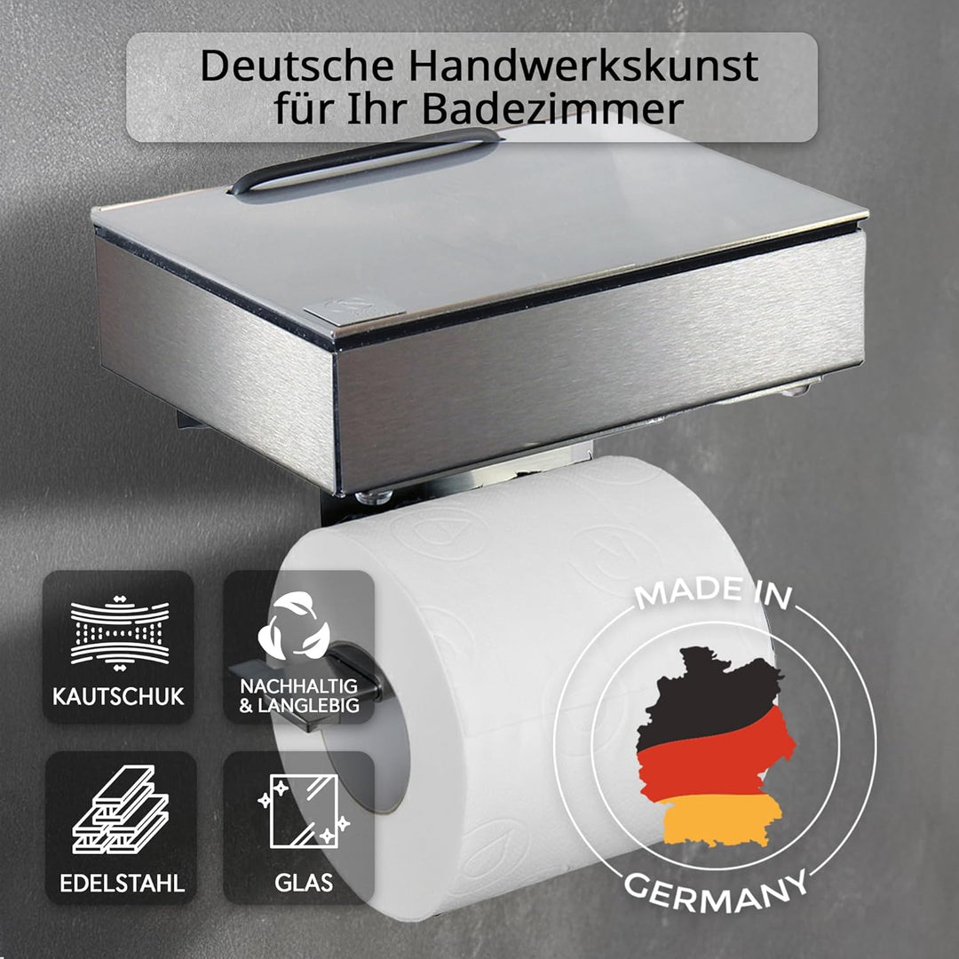 Toilettenpapierhalter mit Feuchttücherbox - Gehäuse Matt & Abdeckung Edelstahl - befüllbar von Links