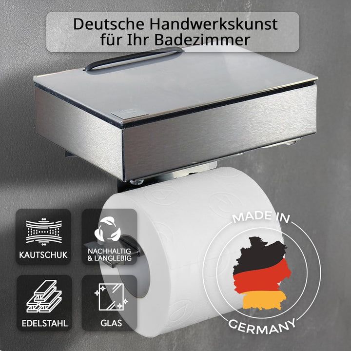 Toilettenpapierhalter mit Feuchttücherbox - Gehäuse Matt & Abdeckung Edelstahl - befüllbar von Links