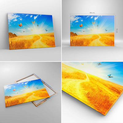 Bilder auf Leinwand 100x70cm Leinwandbild Schmetterlinge Wiese Gras Gross Wanddeko Bild Schlafzimmer