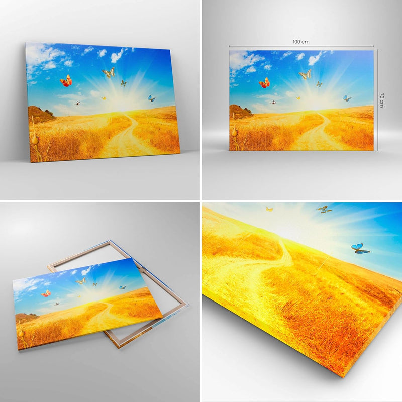 Bilder auf Leinwand 100x70cm Leinwandbild Schmetterlinge Wiese Gras Gross Wanddeko Bild Schlafzimmer