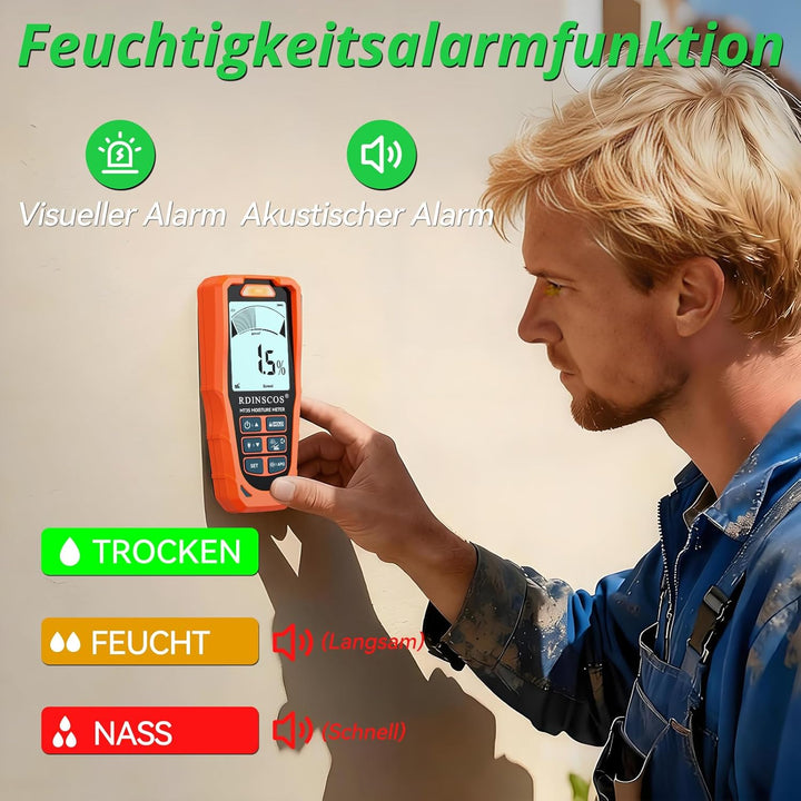 RDINSCOS Feuchtigkeitsmessgerät Wand Feuchtigkeitsprüfer Mauerwerk Feuchtigkeitsmesser Wand Pinless-