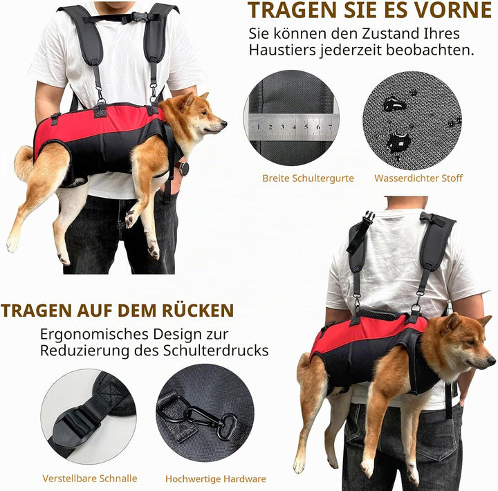 PETCUTE Hunde-Tragegeschirr,Hundegeschirr-Rucksack für grosse Hundes,Ganzkörpergeschirr mit Griff,Ve