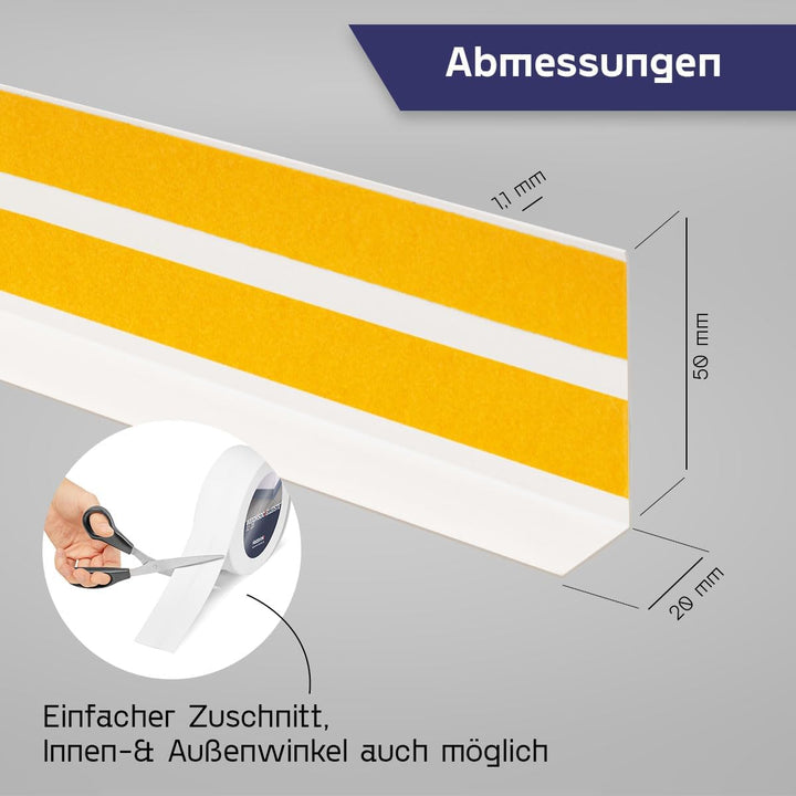 HOLZBRINK Weichsockelleiste selbstklebend WEISS Knickleiste, 50x20mm, 25 Meter 25m Weiss, 25m Weiss