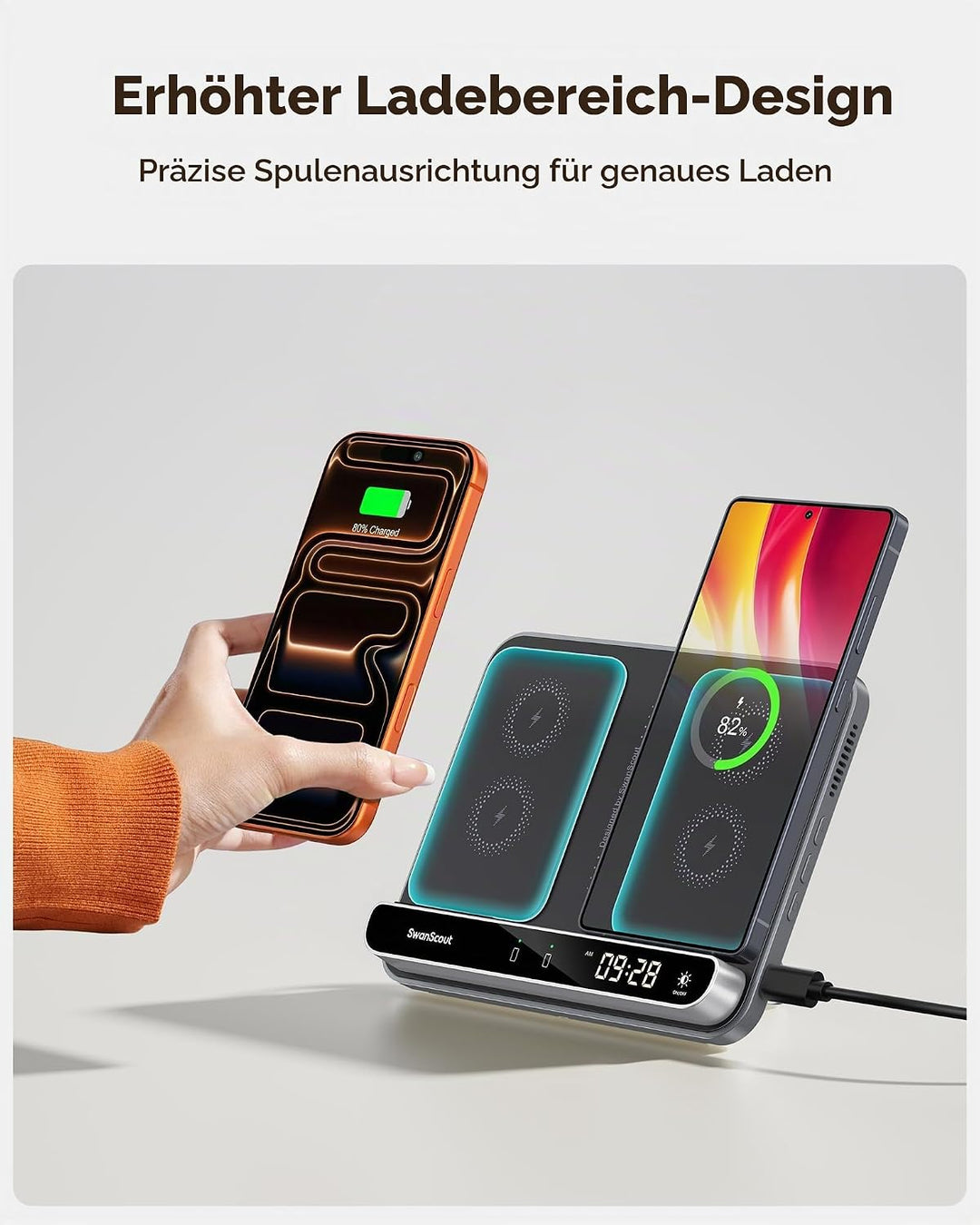 Dual Induktive Ladestation für 2 Handys, 30W Doppel Handy Ladestation für iPhone Air/17 Pro/17 Pro M
