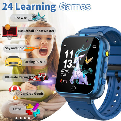 YEDASAH Smartwatch Kinder 24 Spiel Alarm Musik Player Deutsche Sprache Rechner Metallgehäuse Uhr für