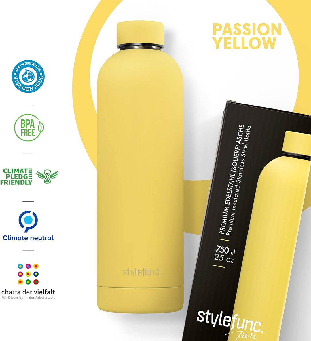 Edelstahl Trinkflasche "pure" | 500ml 750ml & 1l auslaufsichere Thermosflasche | Kohlensäure geeigne
