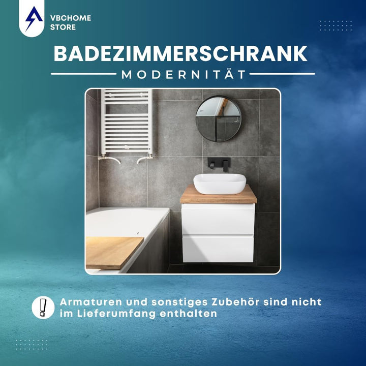 VBChome Badmöbel 50 cm Weiss Aufsatzwaschbecken 48x35 cm Aufsatzwaschtisch mit Waschbeckenunterschra