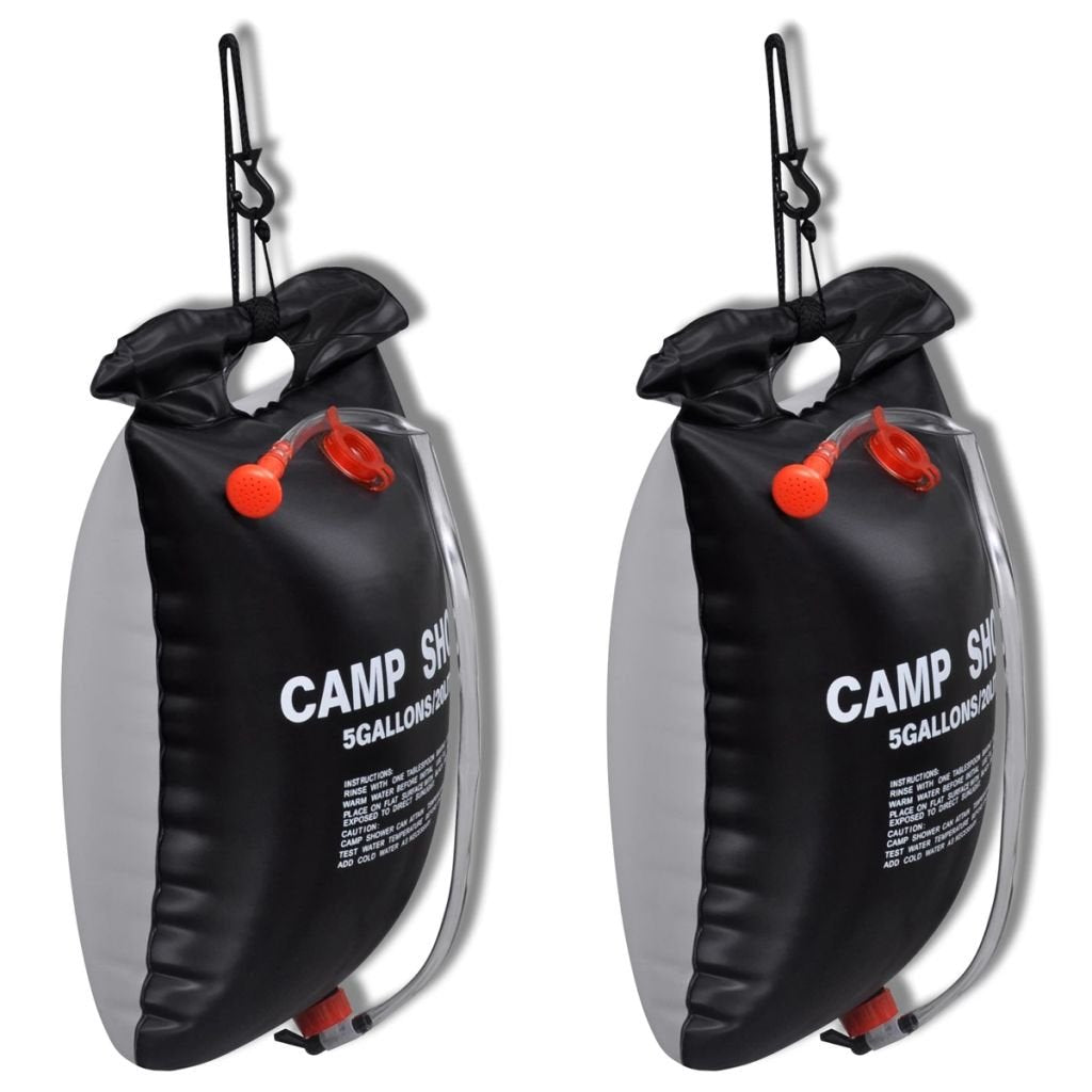 2er Set Solardusche PVC mit Ventil Campingdusche Gartendusche Pooldusche 20L 59,5 x 40cm Schwarz für
