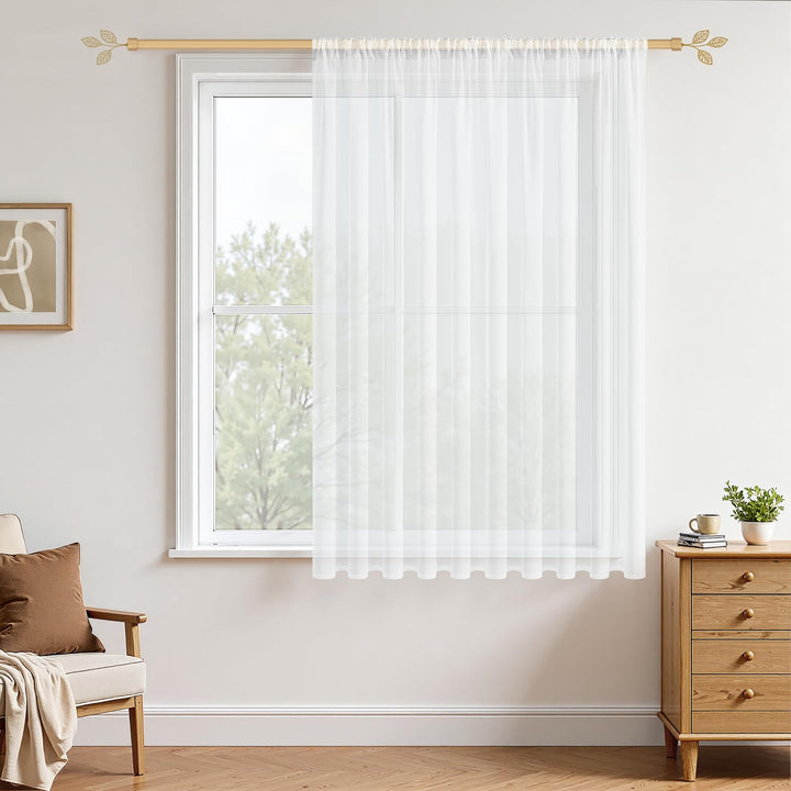 MRTREES Vorhänge Weiss Wohnzimmer 100x200cm (HXB) Vorhang Transparent Kinderzimmer Kurz für Stangend