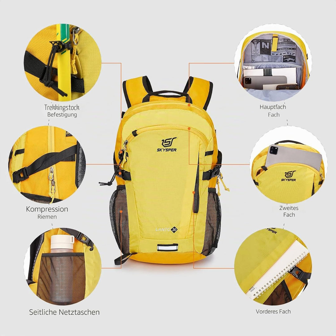SKYSPER LANTC 20 Leicht Wanderrucksack 20L Klein Rucksack mit Rückenbelüftung Trekkingrucksack aus a