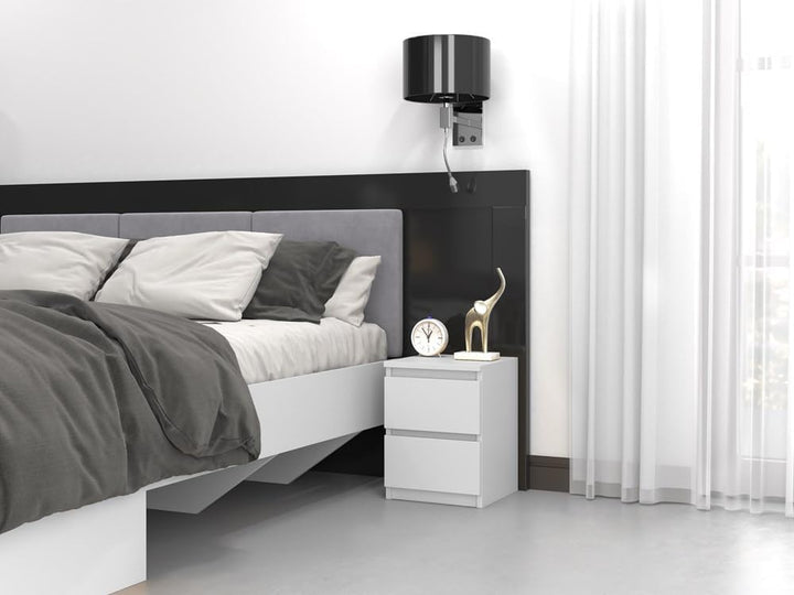 VBChome Nachttisch 30 x 30 x 40 cm Weiss Matt Nachttisch mit 2 Schubladen für das Schlafzimmer Griff