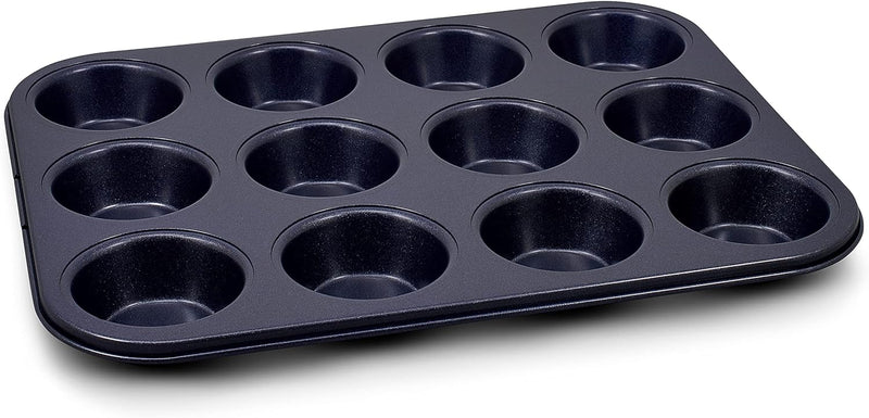 Zyliss E980200 Muffinform, Antihaftbeschichtung, Carbonstahl, Dunkelblau, Blech für 12 Muffins, Muff