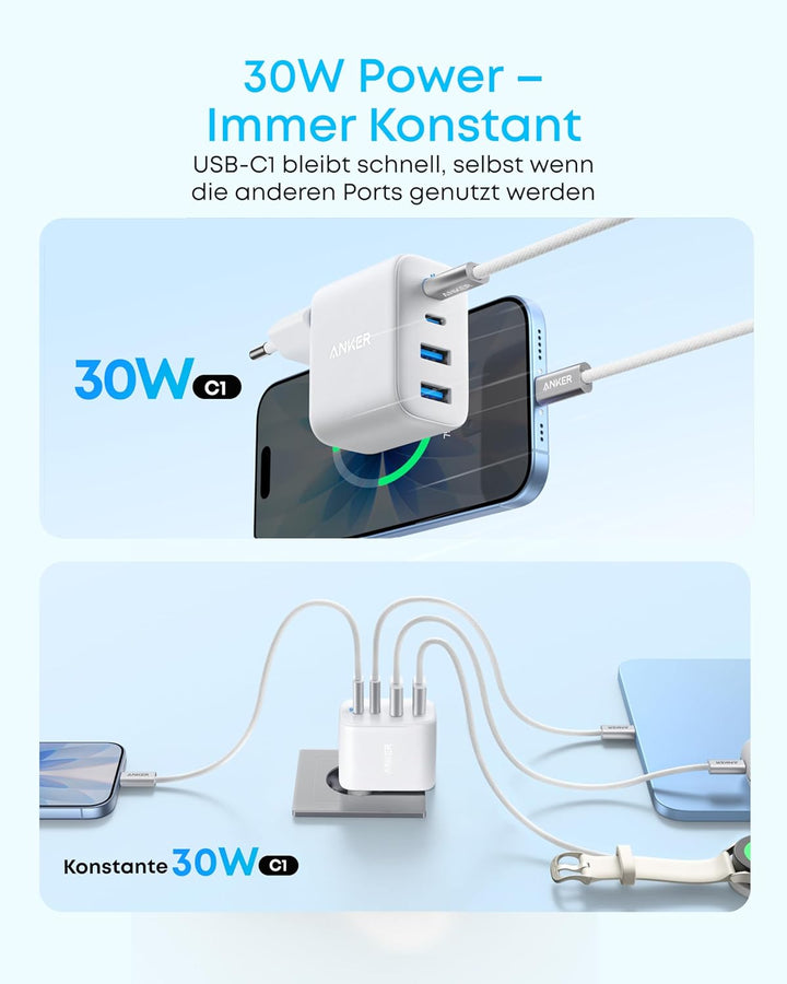 Anker Zolo 50W USB C Ladegerät, 4-Port Netzteil mit 2 USB-C und 2 USB-A, Kompaktes Schnellladegerät
