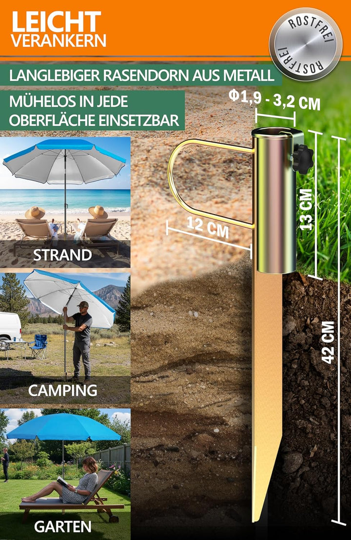 4smile SunnyJoy Sonnenschirm Strand 180 cm, 3er Set - Strandschirm windfest stabil in Himmelblau, in