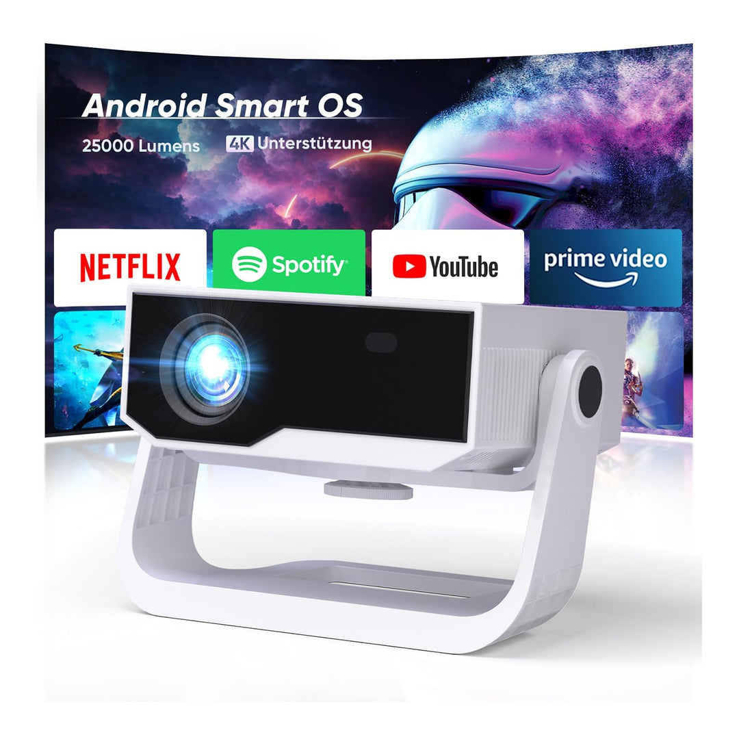 2025 Neuer Smart Beamer 4K Unterstützung, Android 11, Full HD 1080P, 28000 Lumens, WiFi 6 & BT 5.2,