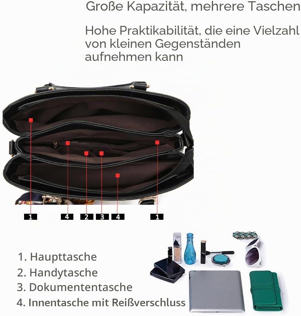 NICOLE&DORIS Modische Damen Handtasche aus Kunstleder Schwarz, Schwarz