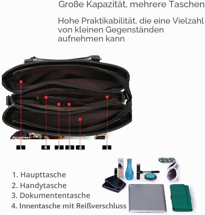 NICOLE&DORIS Modische Damen Handtasche aus Kunstleder Schwarz, Schwarz