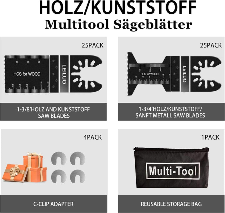 Multitool Sägeblätter LEILUO 50tlg Holz Kunststoff Multifunktionswerkzeug Zubehör Set Verpackt in ei