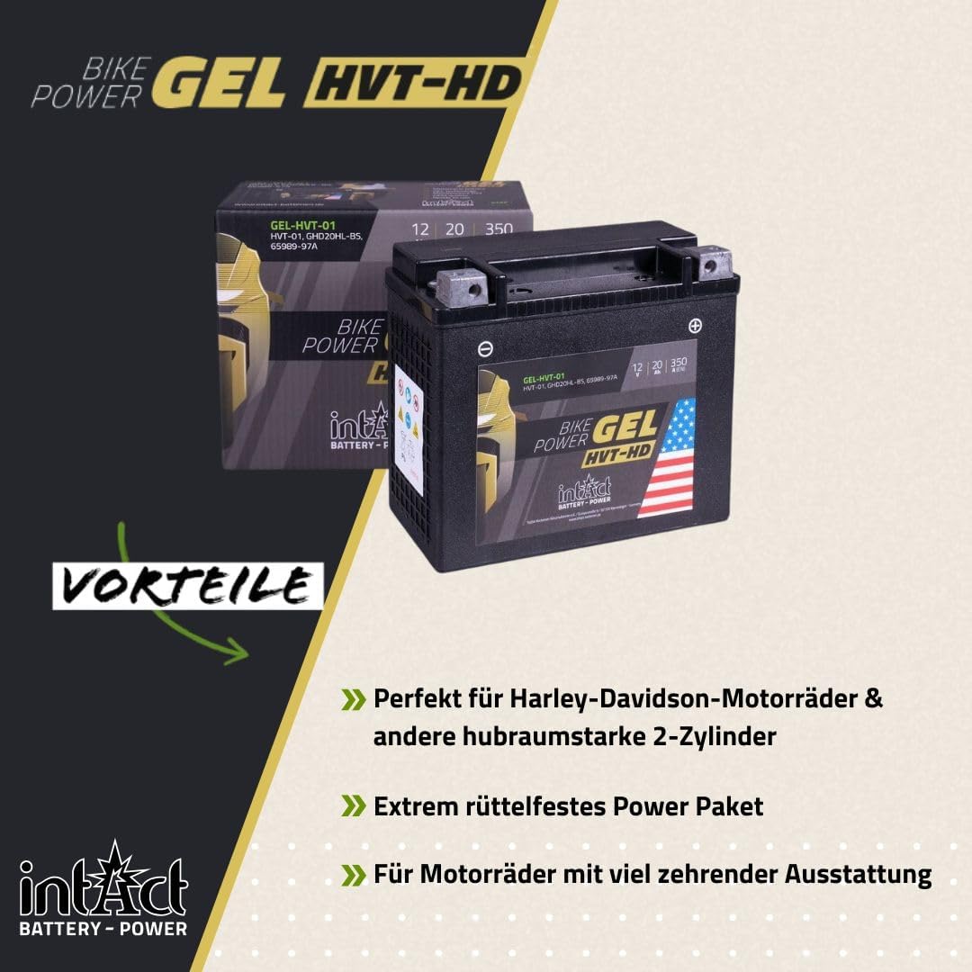 intAct - GEL HVT-01 MOTORRADBATTERIE - Motorrad Batterie perfekt für Harley Davidson & andere hubrau
