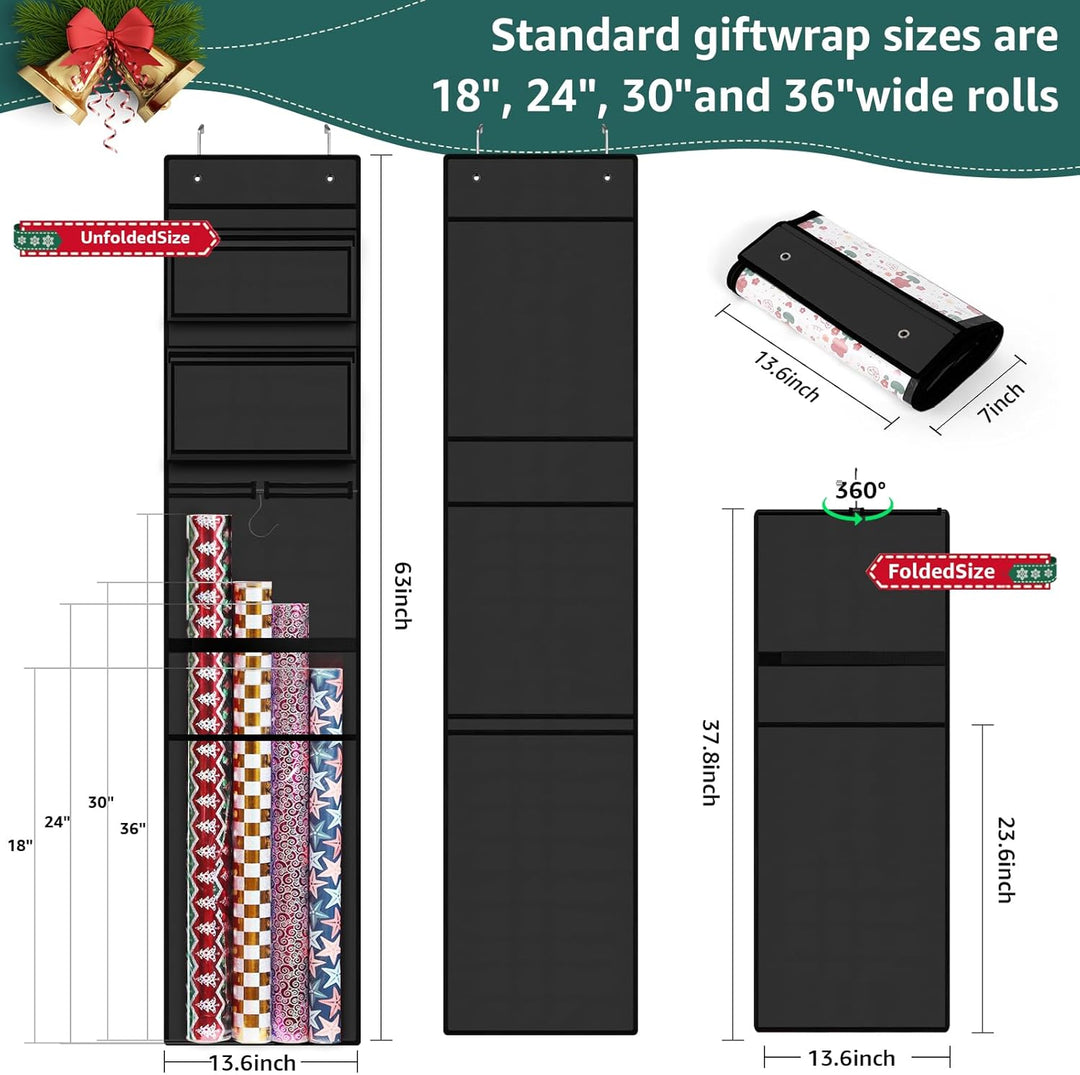 Geschenkpapier-Organizer, doppelseitig, zum Aufhängen, Geschenkpapierrollenhalter für Weihnachten, 1
