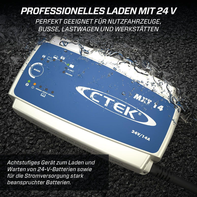 CTEK MXT 14 Professionelles Batterieladegerät 24V und Stromversorgung, Ladegerät für Nutzfahrzeuge,