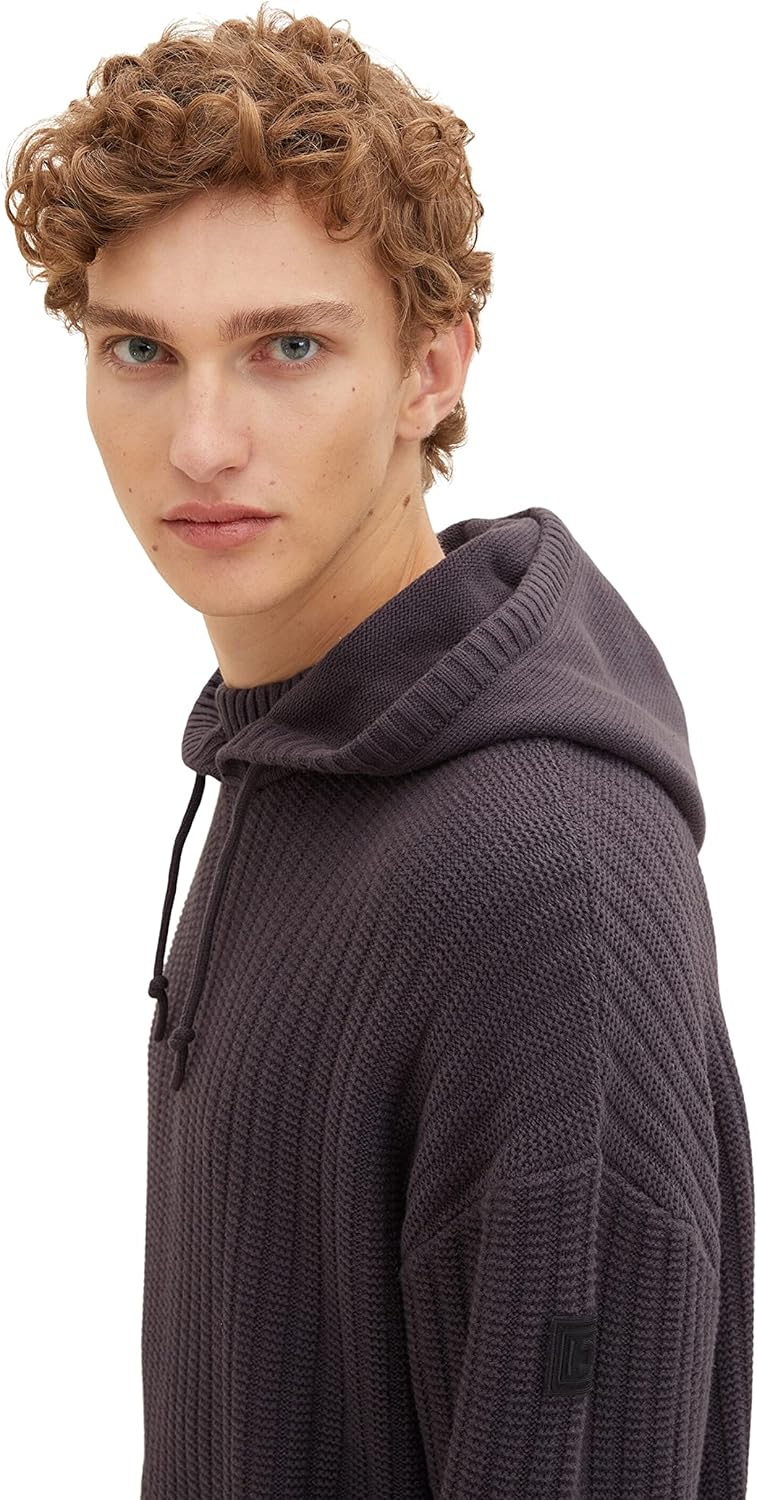 TOM TAILOR Denim Herren Kapuzenpullover mit Rippstruktur L 29476 - Coal Grey, L 29476 - Coal Grey