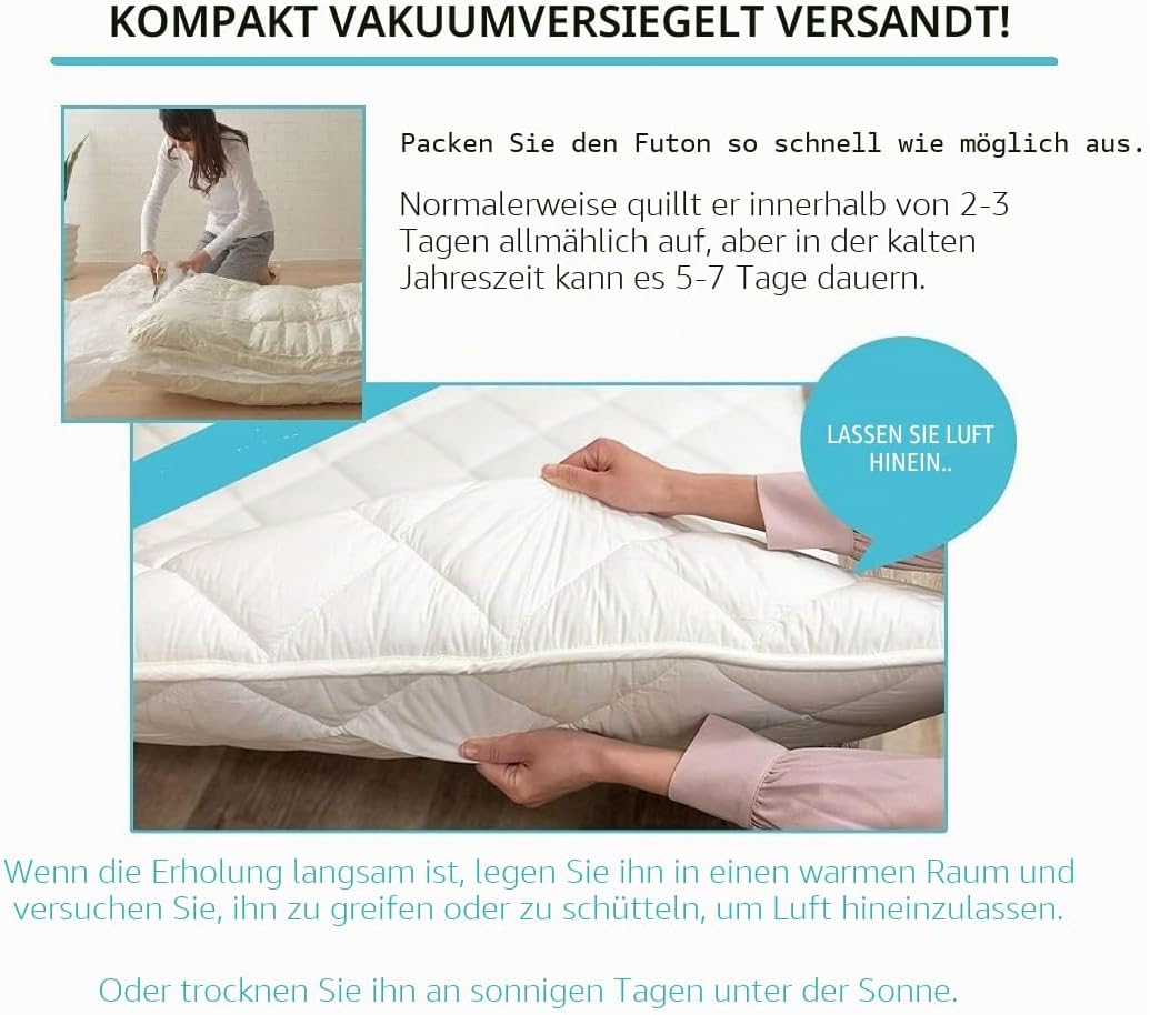 EMOOR Japanische Faltbarer Futon Matratze Set (Matratze, Bettdecke und Kopfkissen), 140 x 200 cm, He