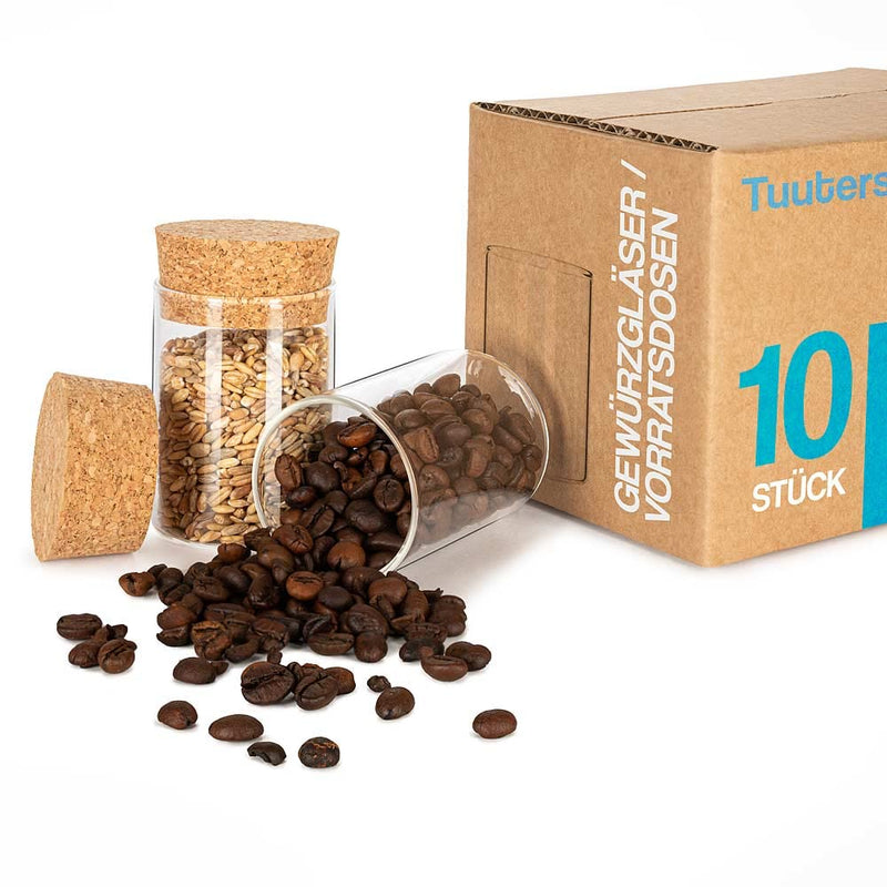 Tuuters 10x Gewürzgläser mit Korken/Vorratsdose aus Glas (70 x Ø50 mm), 70 x Ø50 mm