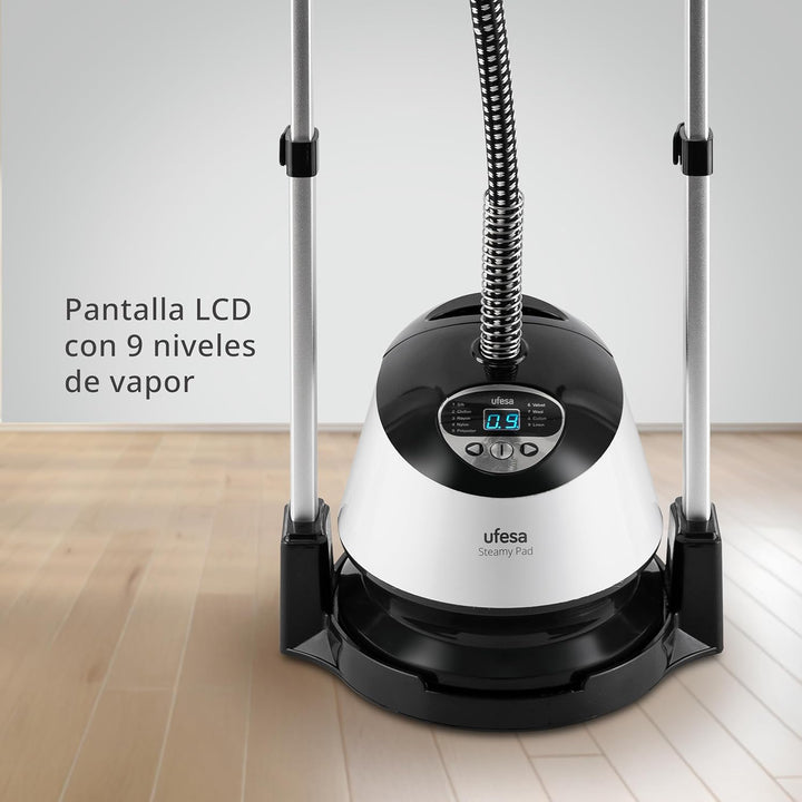 Ufesa Steamy Pad – Vertikales Dampfbügeleisen 1580W mit LCD-Bildschirm, 9 Dampfstufen, 1,35L Tank, 4