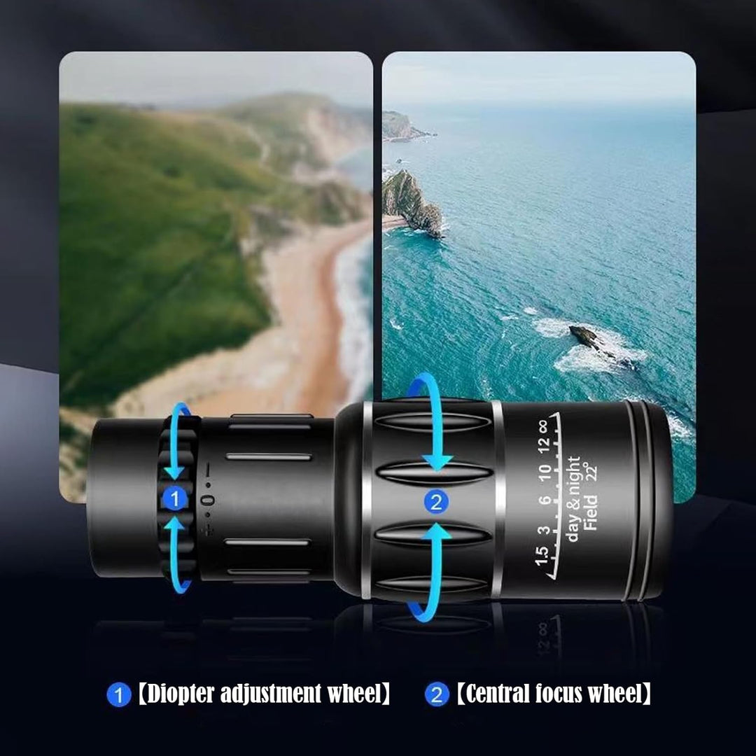 16X52 Monokular Teleskop, Monokulares Teleskop, Wasserdichtes Bak4 Prisma Dual Fokus Fernrohr Kompak