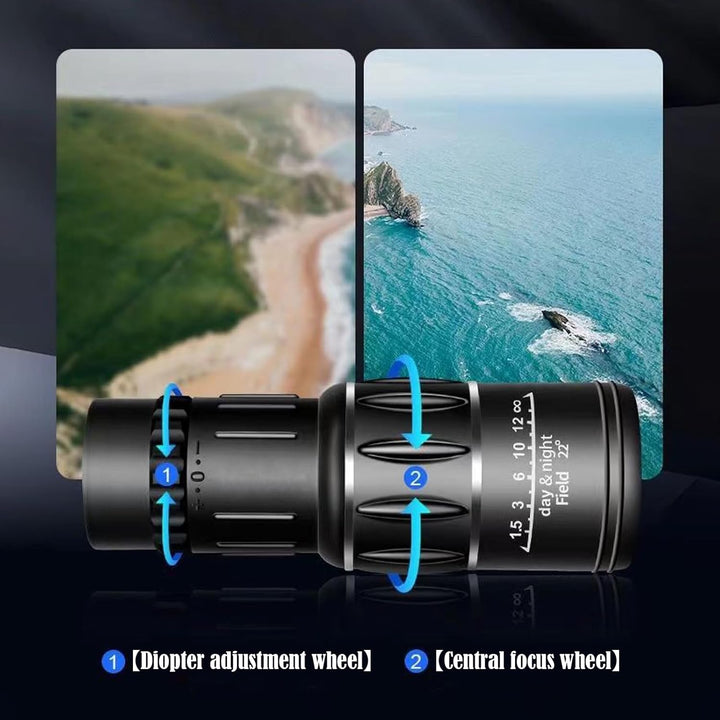 16X52 Monokular Teleskop, Monokulares Teleskop, Wasserdichtes Bak4 Prisma Dual Fokus Fernrohr Kompak
