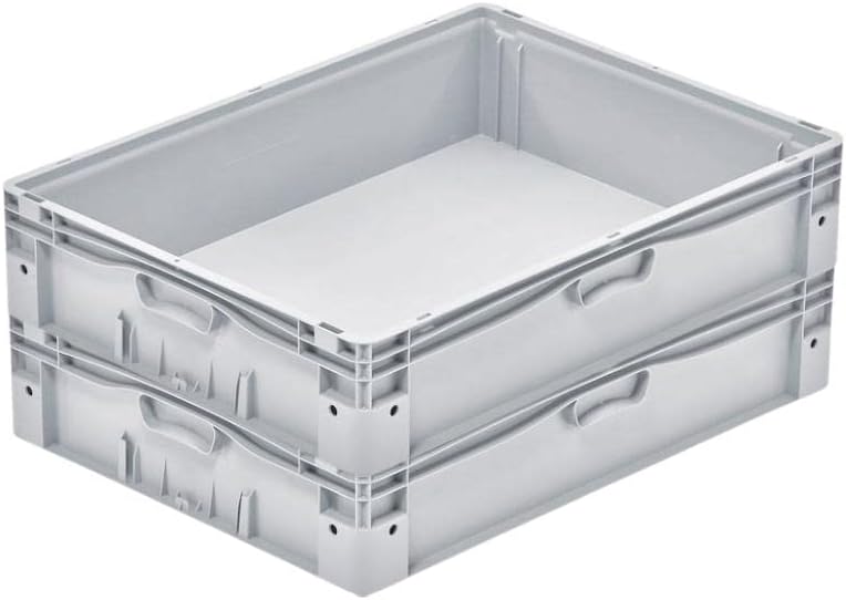 SparSet 2x Euro-Norm Grossbehälter | HxBxT 17x60x80cm | 72 Liter | Glatter Boden | Grau | Eurobehält