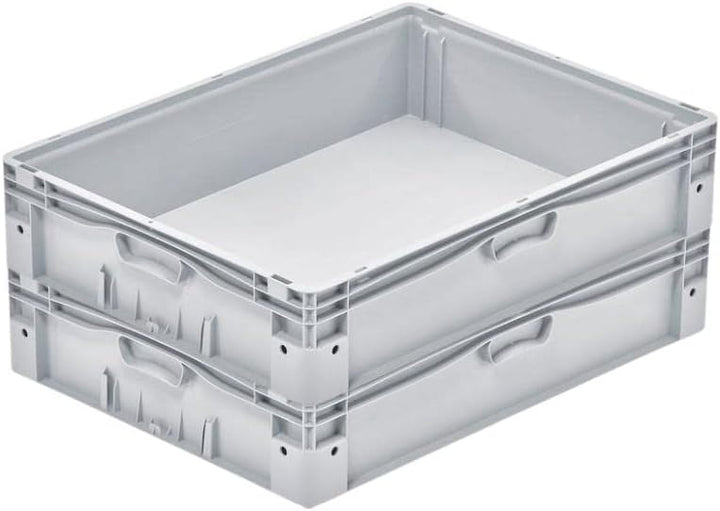 SparSet 2x Euro-Norm Grossbehälter | HxBxT 17x60x80cm | 72 Liter | Glatter Boden | Grau | Eurobehält