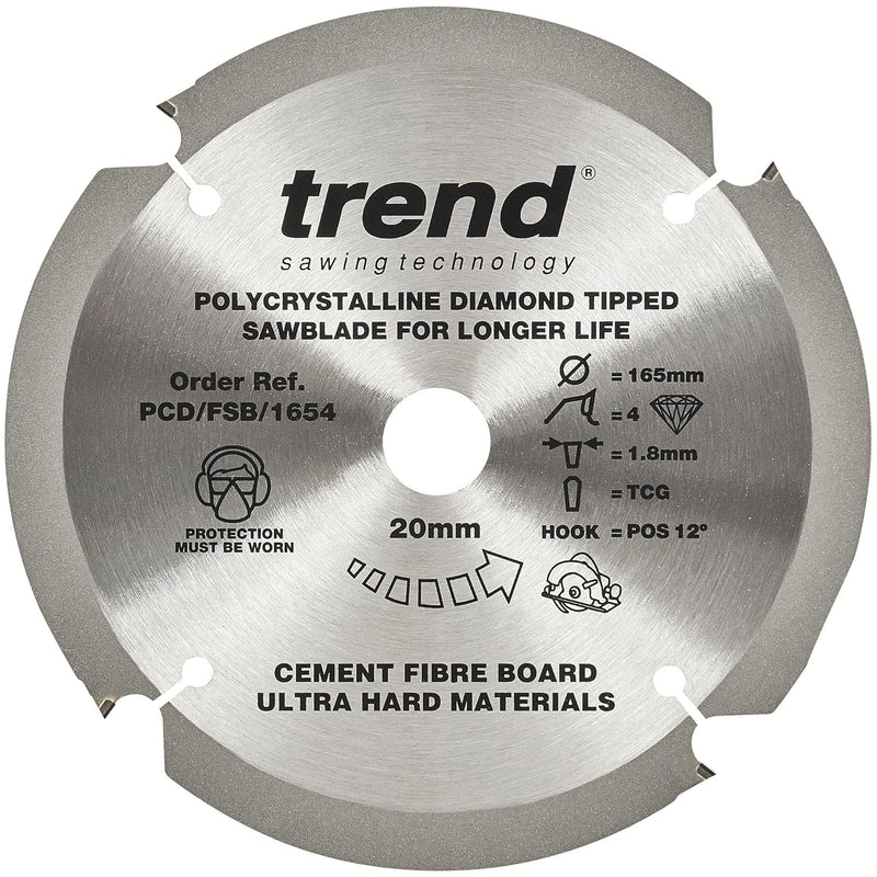 Trend Faserplatten-Sägeblatt PCD, 165mm Durchmesser x 4 Zähne x 20mm Bohrung, polykristalline Diaman