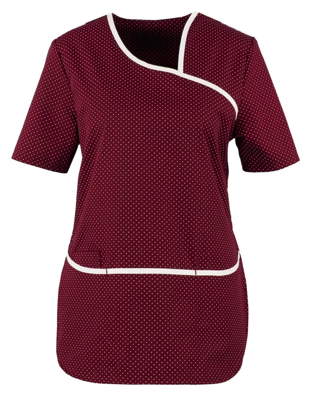 beb Damen Kasack Kurzarm Marine Weiss gepunktet 65% Polyester 35% Baumwolle L Weinrot/Weiss Gepunkte
