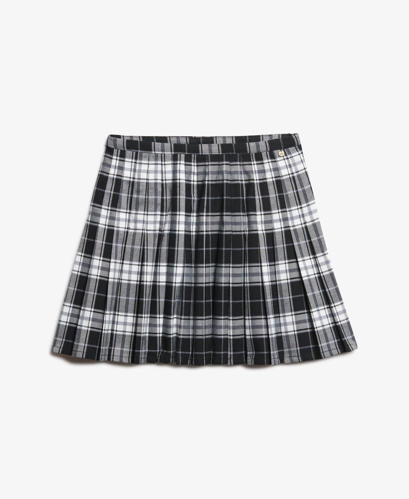 Superdry Damen Kariert, Gefaltet, Mini Rock 36 Kariert, Weiss/Schwarz, 36 Kariert, Weiß/Schwarz