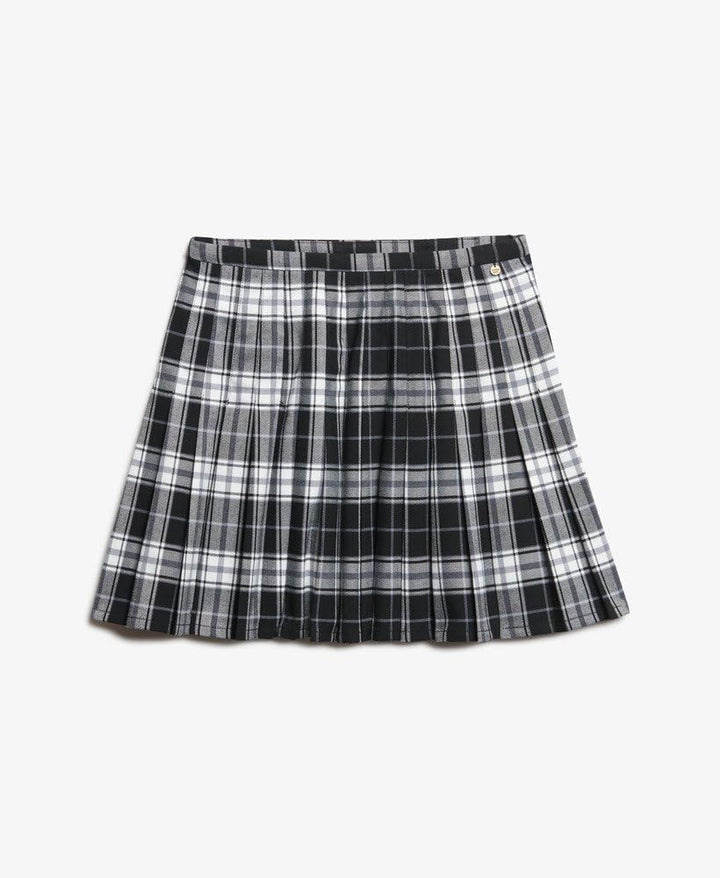 Superdry Damen Kariert, Gefaltet, Mini Rock 36 Kariert, Weiss/Schwarz, 36 Kariert, Weiß/Schwarz