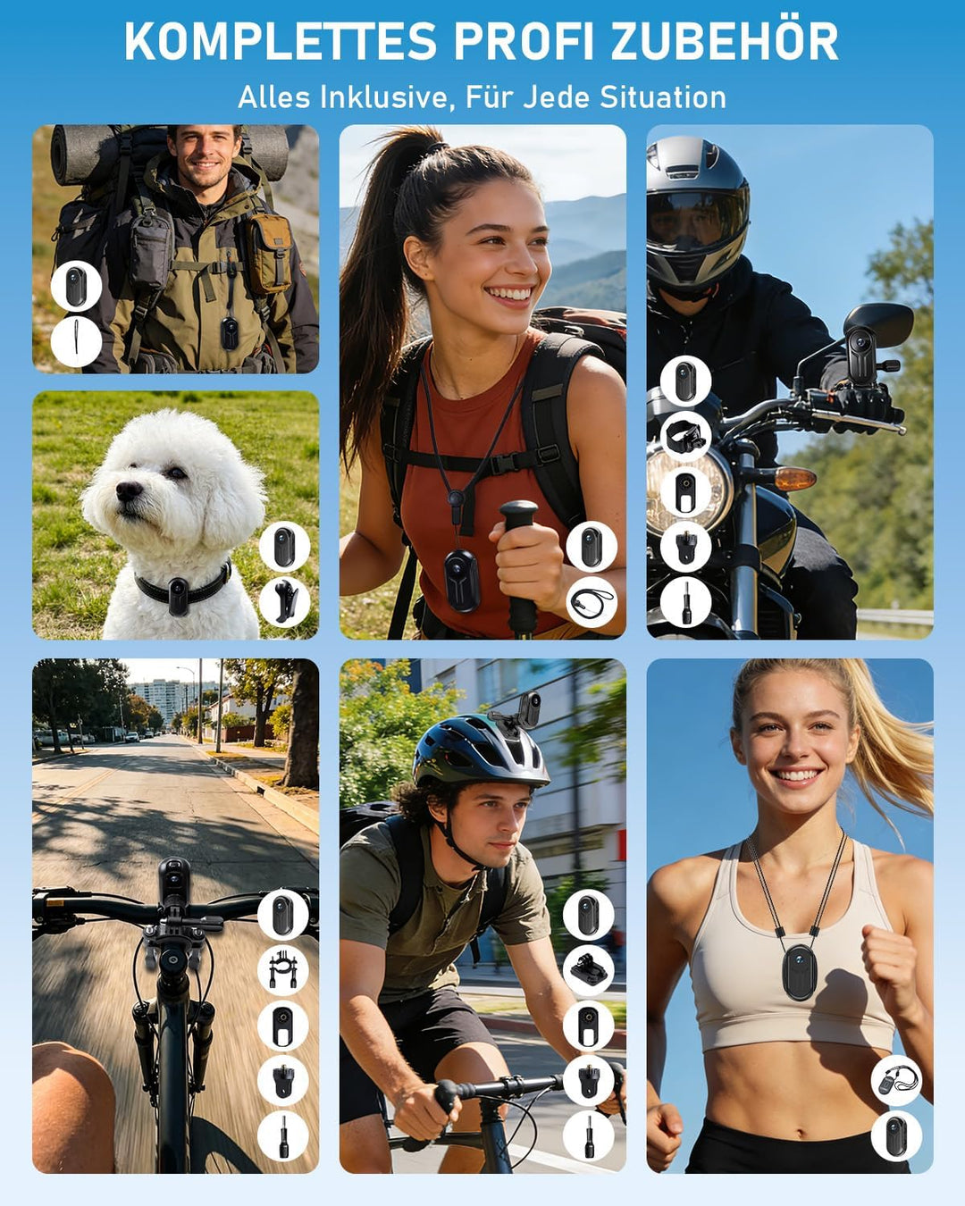 Action Cam mit WiFi 2K Ultra-HD, Bodycam Körperkamera Mini 120° Weitwinkel, POV Kamera mit Bildschir