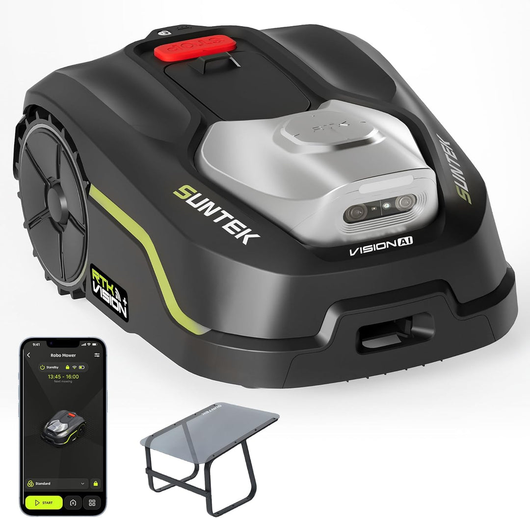 SUNTEK Mähroboter ohne Begrenzungskabel mit Garage, RTK+Vision Rasenmäher Roboter, KI Auto Kartierun