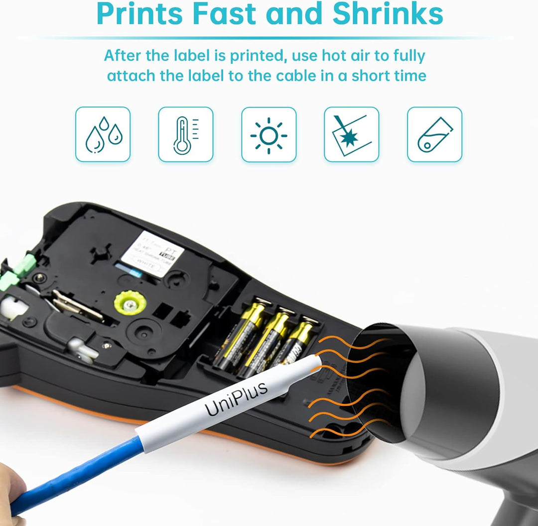 UniPlus 3x Schrumpfetikett Kompatibel für Brother Ptouch HSe-241 HSe241 HS241 Schrumpfschläuche Schw